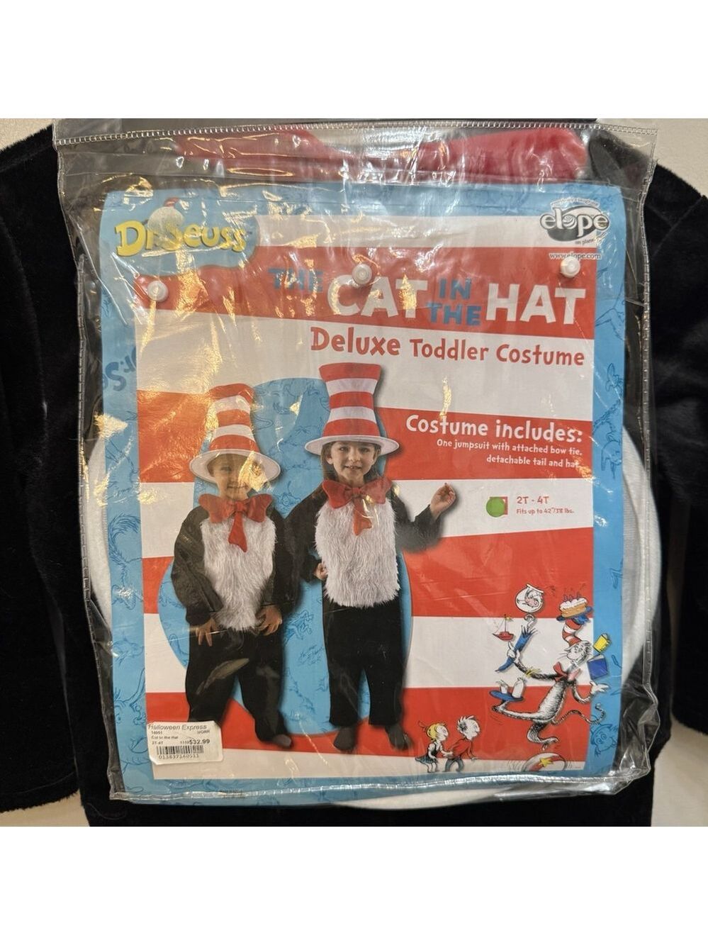 DR SEUSS THE CAT in the HAT Halloween Costume Size 2-4T With Hat Plush Style
